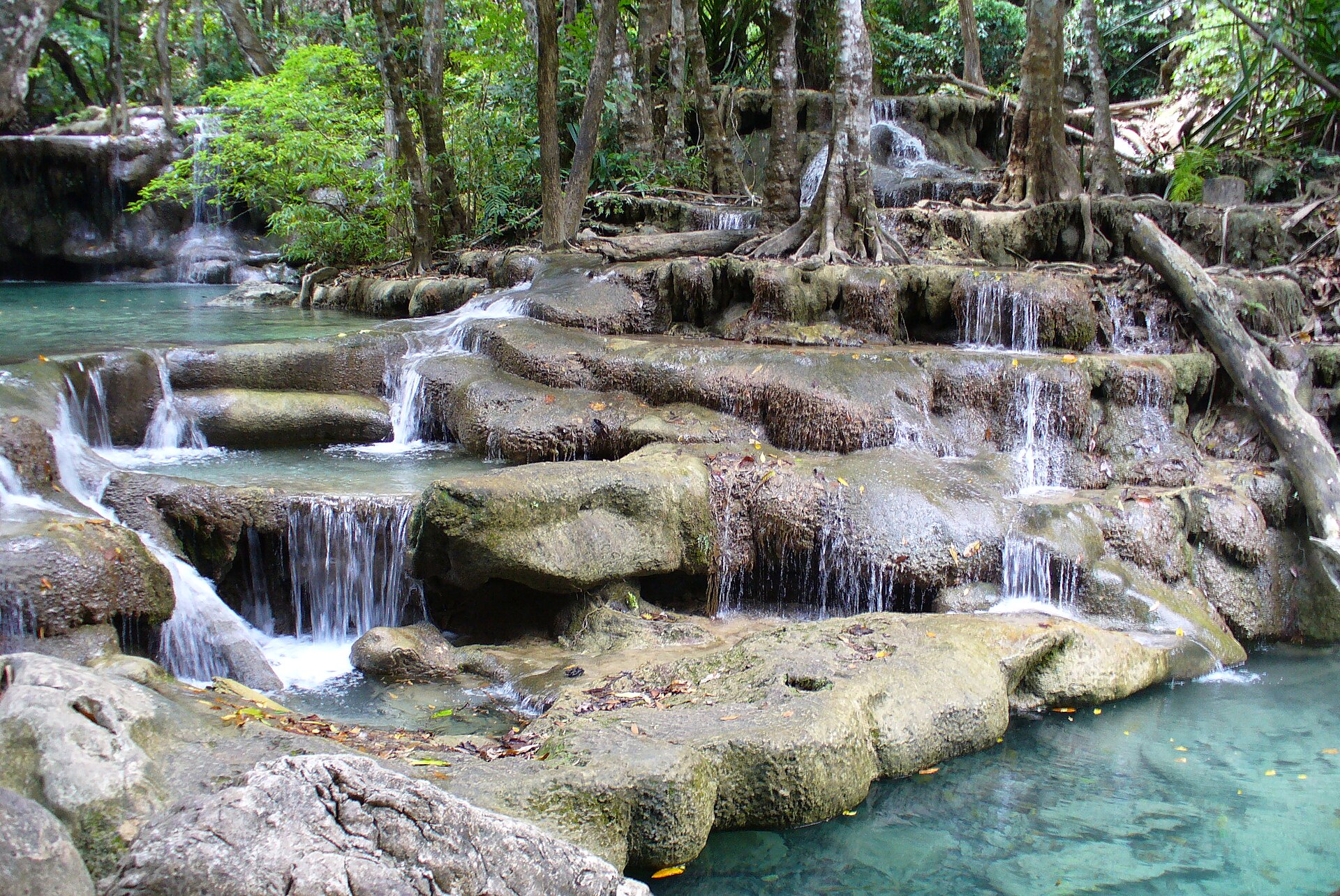 The stunning Erawan Falls, a natural wonder just outside Kanchanaburi.