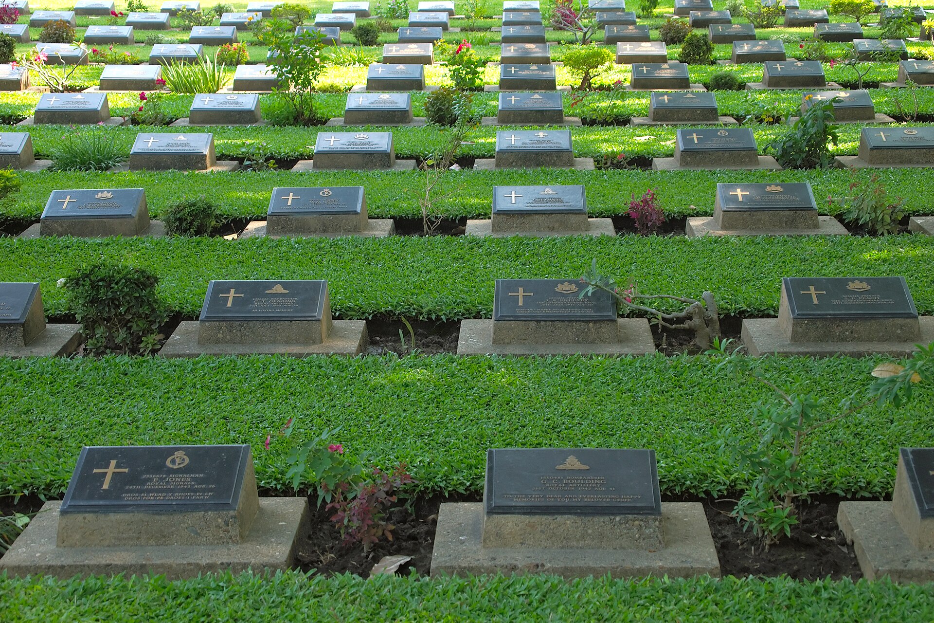 The Kanchanaburi War Cemetery, a solemn tribute to those who lost their lives during the railway's construction.