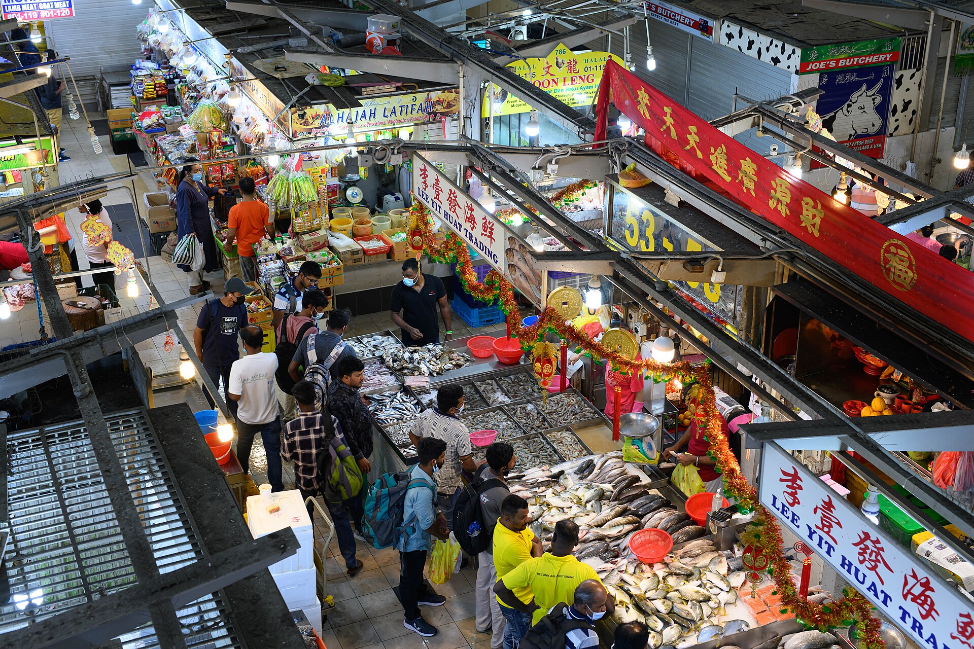 The bustling Tekka Market, a hub for fresh produce and local delicacies.