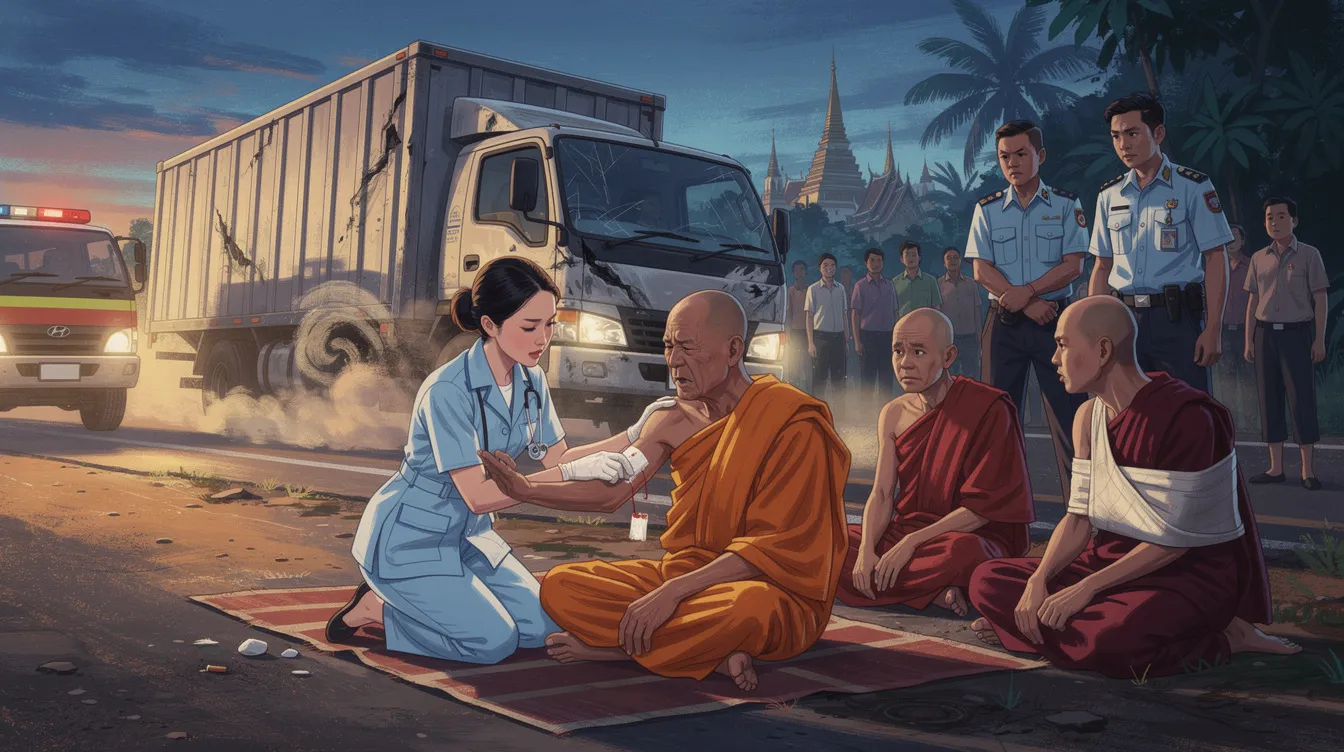 Thai Nurse Breaks Tradition to Aid Injured Monks After Truck Crash